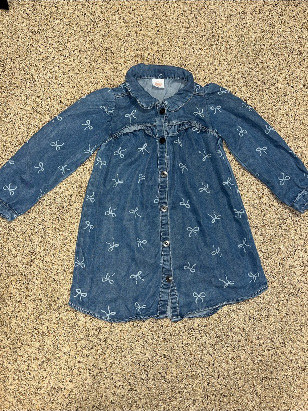 wonder nation Dark Blue Denim Button-Front Bow-Print Dress Jacket